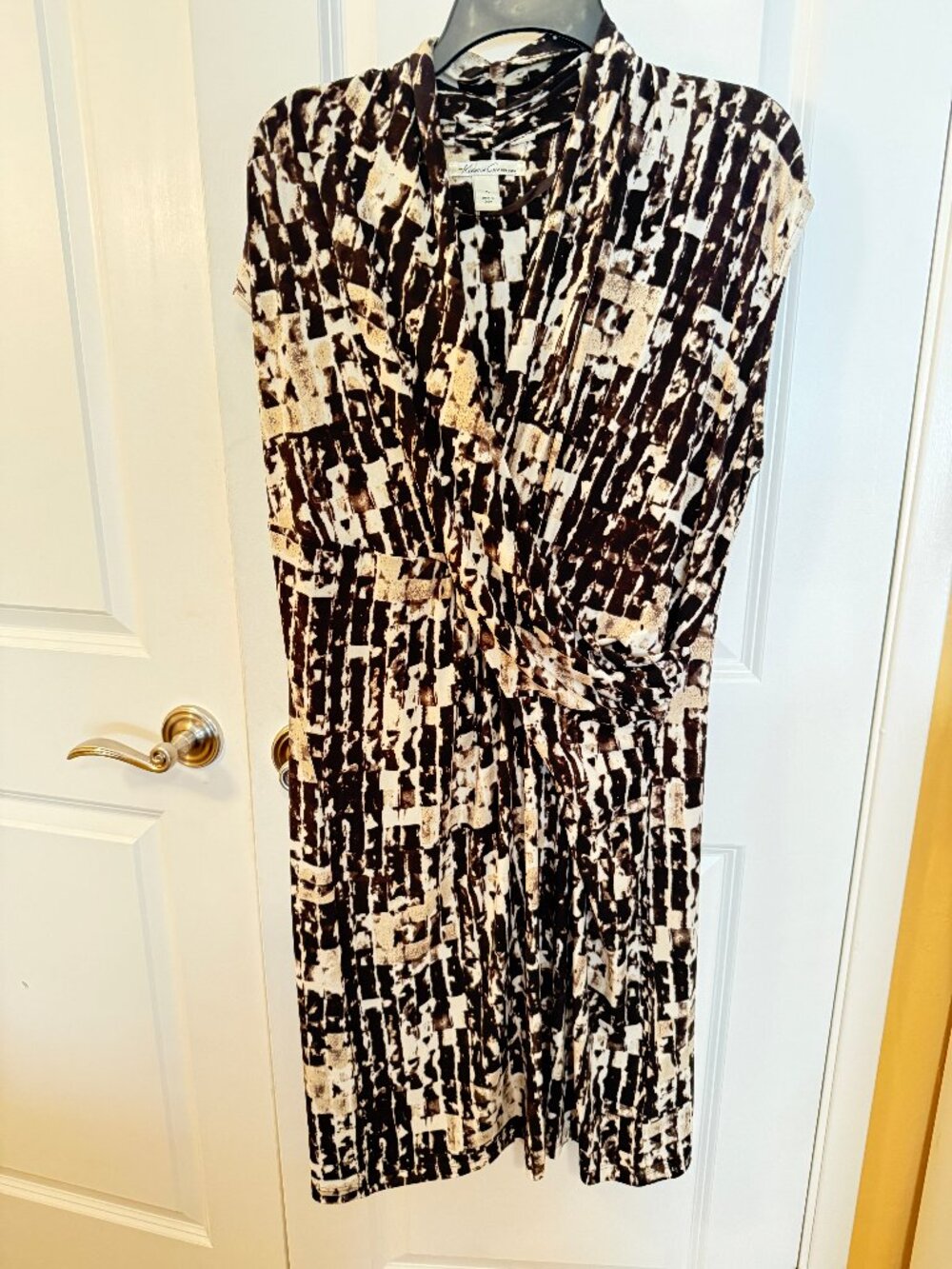 Kenneth Cole Faux Wrap Dress Brown White XL
